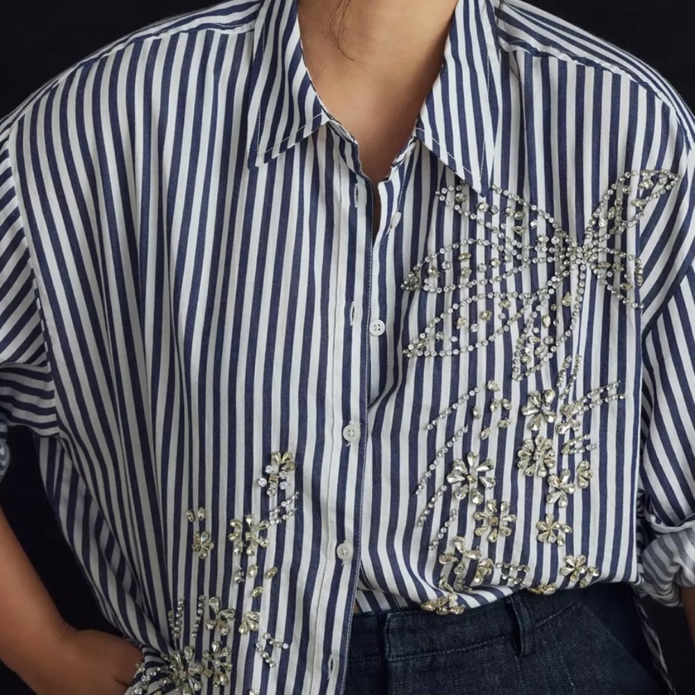 NWT Maeve Beaded & Sequined Edition Bennet Button-Down Shirt (S)